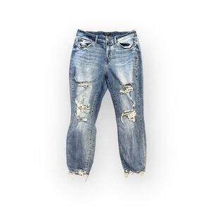 JUDY BLUE Women’s Mid Rise Boyfriend Distressed Cropped Jeans 14W